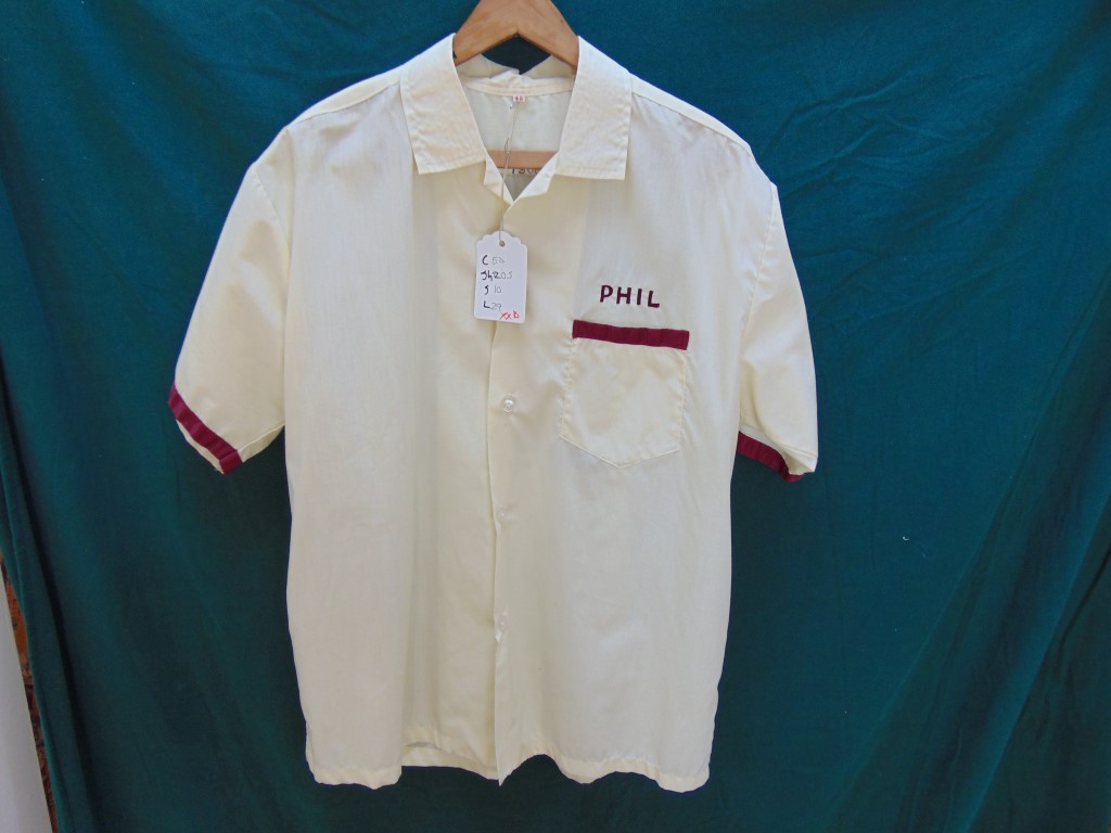 1960's embroidered barber pole graphic rayon bowling shirt