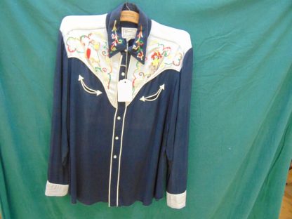 xx57	 1940-50's	 Vintage Western Black Square Dancing embroidery Gabardine Shirt	$220