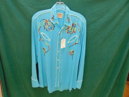 xx60	 1940-50's	Vintage Western Blue Gabardine Shirt	$150
