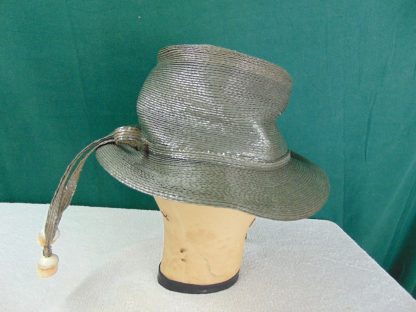 wh12	 Vintage Womans Hat  size (est.7 1/8) front to back  8in. side to side  6 1/4in. Brim  2 1/4in. Crown 4 1/4in.	$15