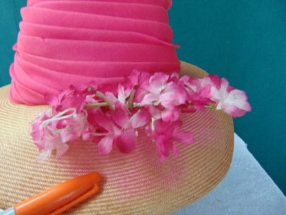 wh2	  Vintage Womans Floppy Summer Hat size (est.6 5/8) front to back  7in. side to side  6 1/4in. Brim  4in. Crown 5 1/4in.	$8 	the pink flowers dyed through underneath - Image 3