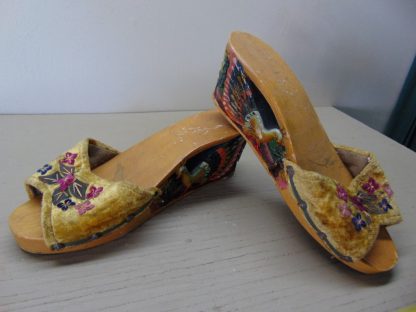k190		Vintage 1920's Wooden Asian Carving Sandals Yellow velvet	$100
