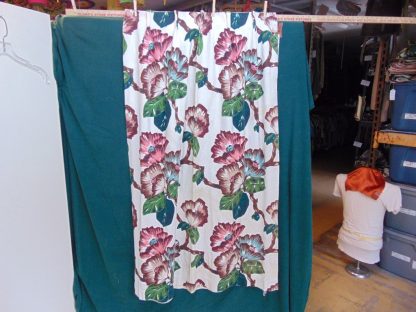 qc73	 1930's-1950's	Vintage  Cool Floral Barkcloth Curtains	$60