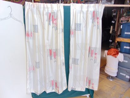 qc75	  1950's	Vintage  TWO PIECES 50's Barkcloth Modernism Curtain	$60