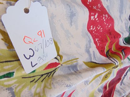qc91	 1930's-1950's	Vintage  Tropical Birds of Paradise Barkcloth Curtain	$80 - Image 3