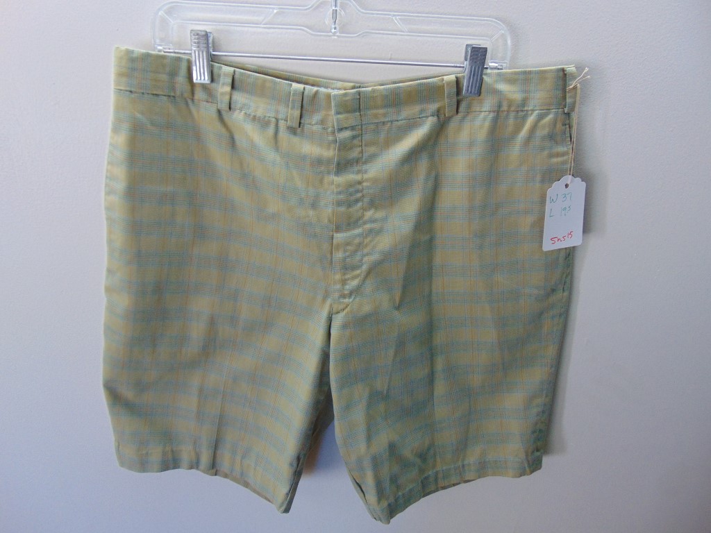 sns15	1950-60's	Vintage Plaid Shorts perma press blend sewn up knick near back pkt.	$30 	Waist 37in.  Length 19 1/2in.
