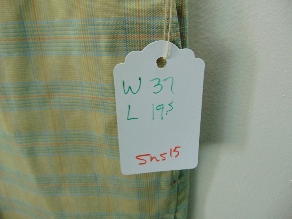 sns15	1950-60's	Vintage Plaid Shorts perma press blend sewn up knick near back pkt.	$30 	Waist 37in.  Length 19 1/2in. - Image 5