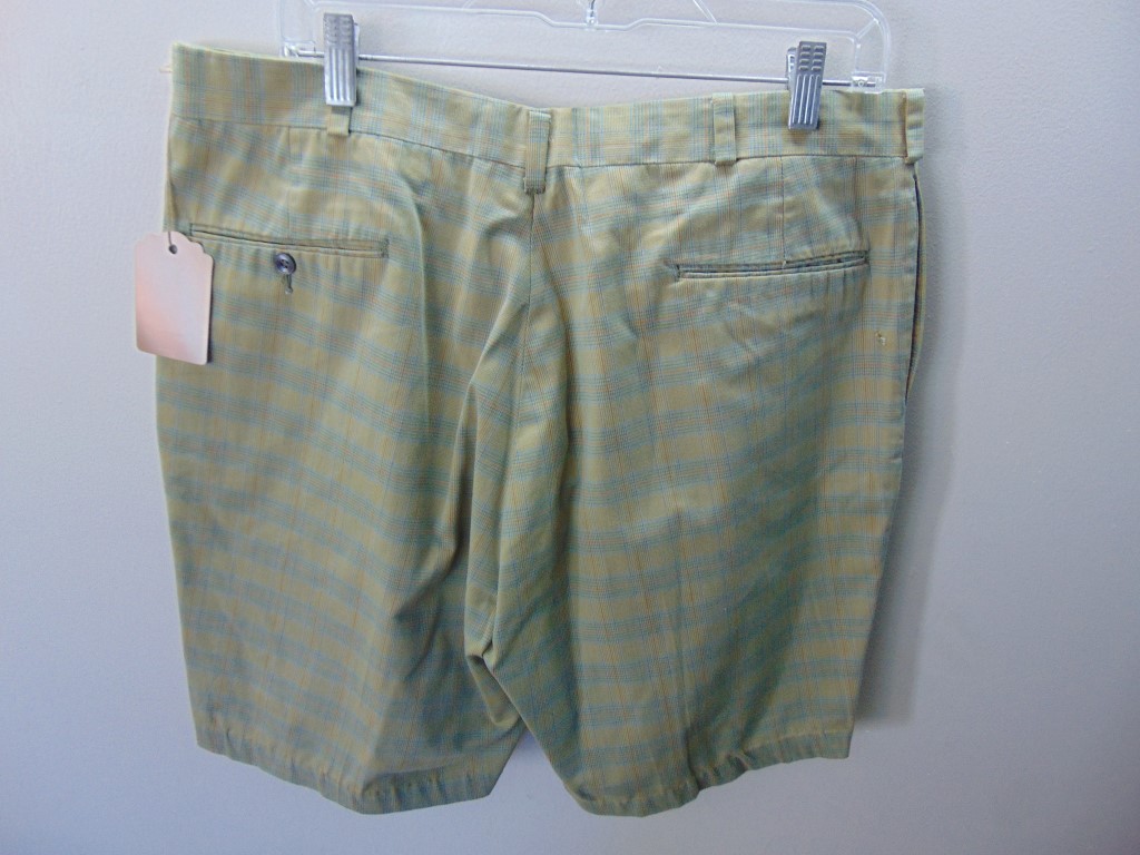 sns15	1950-60's	Vintage Plaid Shorts perma press blend sewn up knick near back pkt.	$30 	Waist 37in.  Length 19 1/2in. - Image 4