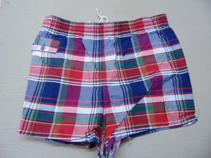 sws37	1950's	 Vintage Plaid Darwin Swim Cotton Shorts	$40 	Waist 30/36in.  Length 13 1/2in.