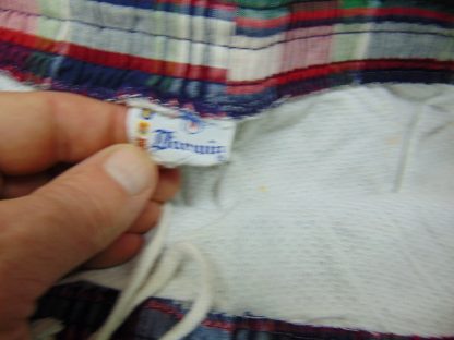 sws37	1950's	 Vintage Plaid Darwin Swim Cotton Shorts	$40 	Waist 30/36in.  Length 13 1/2in. - Image 4