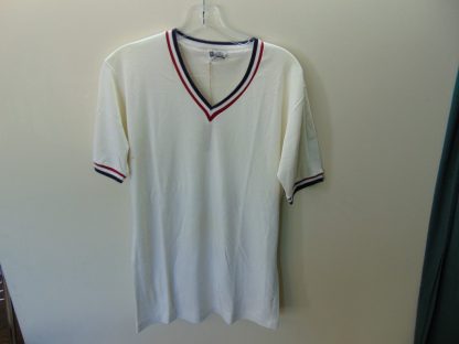 t42	1960's	White V neck stretchy L Knit Tee Vintage Shirt  cotton	$15