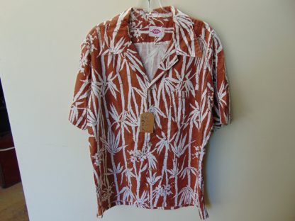 s67h177	1970's	cotton vintage vertical Bamboo print Hawaiian shirt Chest size 46 inches 	$20