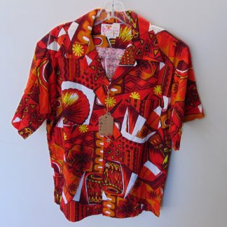 s67h188	1960's	Barkcloth cotton Tapa n Shells vintage Hawaiian shirt Chest size 44 inches 	$40