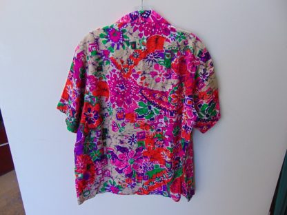 s67h194	1960-70's	Hale Kini for Chez Jeans Trippy maybe cotton/poly blend vintage Hawaiian shirt Chest size 48 inches 	$40 - Image 2