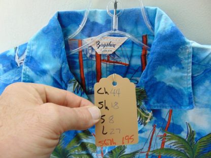 s67h195	1960's	cotton vintage sweet Harbor border print  Hawaiian shirt Chest size 44 inches 	$50 - Image 2