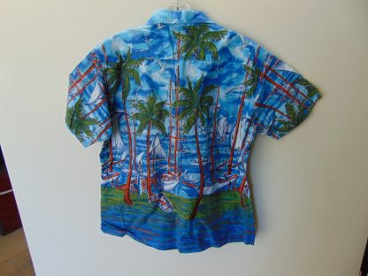 s67h195	1960's	cotton vintage sweet Harbor border print  Hawaiian shirt Chest size 44 inches 	$50 - Image 3