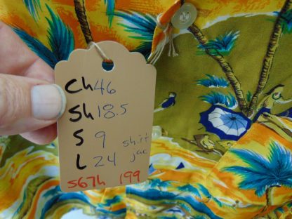 s67h199	1960's	Japanese RAYON Cartoon beach theme vintage Hawaiian shirt-jac Chest size 46 inches 	$80 - Image 2