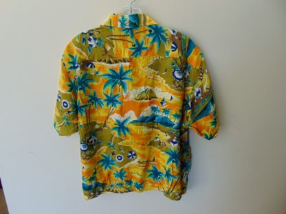 s67h199	1960's	Japanese RAYON Cartoon beach theme vintage Hawaiian shirt-jac Chest size 46 inches 	$80 - Image 3