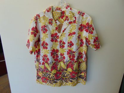s67h200	1960's	Tropical Fruit Border Print cotton vintage Hawaiian shirt Chest size 46 inches 	$40