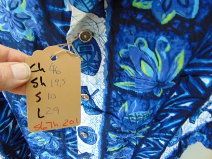s67h201	1960's	Tiki Vertical border print cotton vintage Hawaiian shirt Chest size 46 inches 	$20 - Image 2