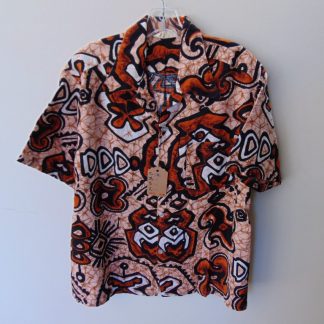 s67h208	1960's	Barkcloth cotton vintage Tapa print  Hawaiian shirt Chest size 46 inches 	$30