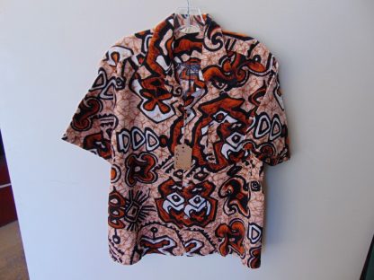 s67h208	1960's	Barkcloth cotton vintage Tapa print  Hawaiian shirt Chest size 46 inches 	$30