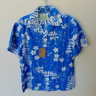 s67h211	1960's	Cool Blue Coral print cotton vintage Hawaiian shirt Chest size 41 inches 	$20