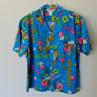 s67h213	1960's	Rare Animated "Vote for Farrington" thick cotton vintage Hawaiian shirt Chest size 43 inches 	$150