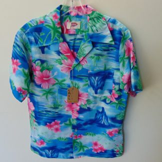 s67h215	1970's	polyester Island Theme vintage Hawaiian shirt Chest size 41 inches 	$20