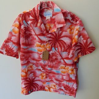 s67h216	1970's	like a photo trippy polyester vintage Hawaiian shirt Chest size 44 inches 	$30