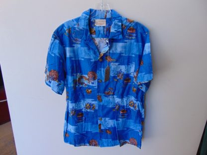 s67h218	1960's	Royal Hawaiian Asian theme heavy cotton vintage Hawaiian shirt Chest size 43 inches 	$20