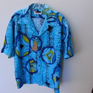 s67h221	1960's	Waikikiian Hotel unusual cool design Barkcloth cotton vintage Hawaiian shirt Chest size 46 inches 	$40