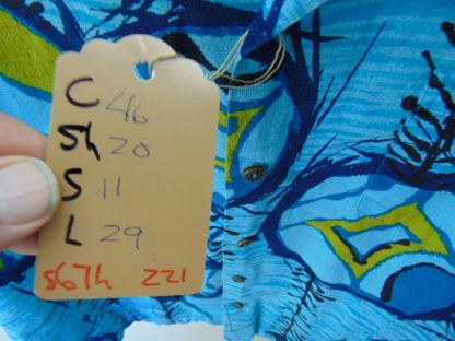 s67h221	1960's	Waikikiian Hotel unusual cool design Barkcloth cotton vintage Hawaiian shirt Chest size 46 inches 	$40 - Image 2
