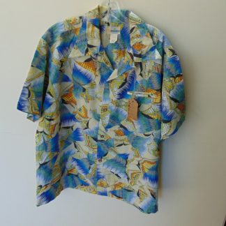 s67h225	1960's	Andrade polyester vintage  nice colorful like feathers Hawaiian shirt Chest size 50 inches XL	$20