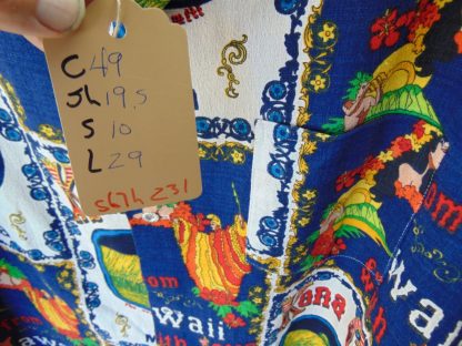 s67h231	1960's	"From Hawaii with Love" barkcloth cotton vintage Hawaiian shirt Chest size 49 inches 	$120 - Image 3
