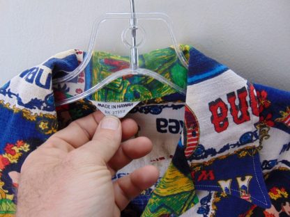 s67h231	1960's	"From Hawaii with Love" barkcloth cotton vintage Hawaiian shirt Chest size 49 inches 	$120 - Image 2