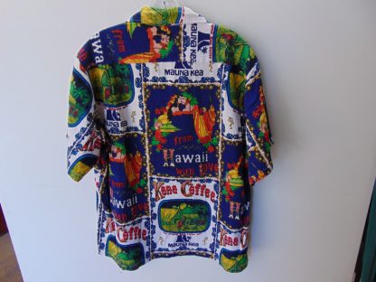 s67h231	1960's	"From Hawaii with Love" barkcloth cotton vintage Hawaiian shirt Chest size 49 inches 	$120