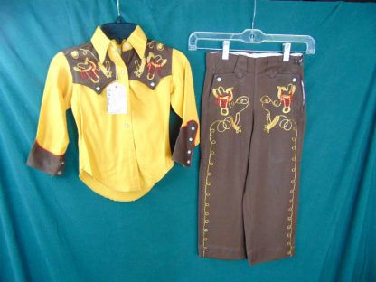 ww115	1950's	Vintage Childrens Gabardine Chain stittched Western Shirt and Pants chest size 26in.	$90