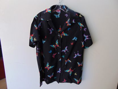 ww99	1970-80's	Vintage Womens Black Butterflies Shirt polyester chest size 43in.	$20
