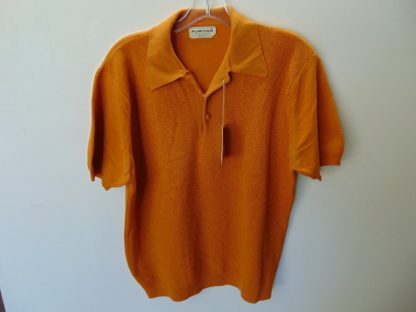 pt195	1960's	Vintage neat contrasting orange w/ covered buttons Shirt Chest 41in. M	$40