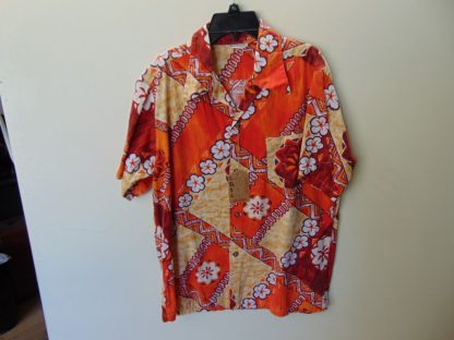 s67h235	1960's	Oranage Tapa Barkcloth cotton vintage Hawaiian shirt Chest size 43 inches 	$30