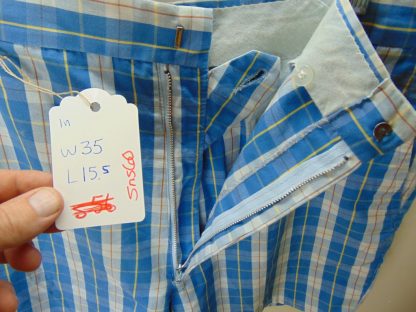 sns60	1960's	Vintage Blue Plaid perma press Shorts	$30 	Waist 35in.  Length 15.5 in. - Image 2